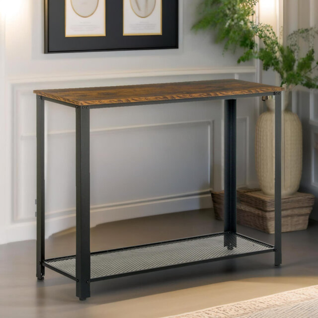 "Latisha 95.6"" Slim Console Table With 2 Shelves Industrial Hallway Entryway Furniture"