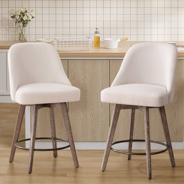 65CM Seat Height Modern Mid-Century Swivel Bar Stool with Backs and Wood Legs