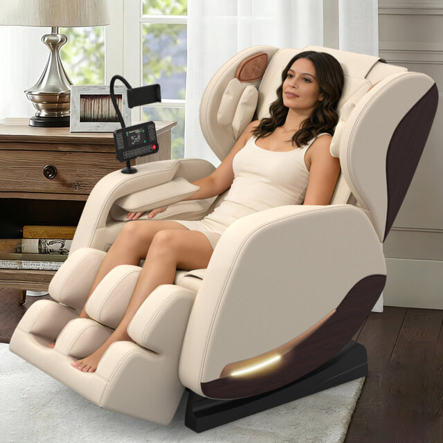 Full-body Massage Chair, Zero-gravity Massage Chair with 10 Fixed Rollers, Comfortable and Soft Wood-grain Leather, Foot Massage, Multiple Airbags, Wa