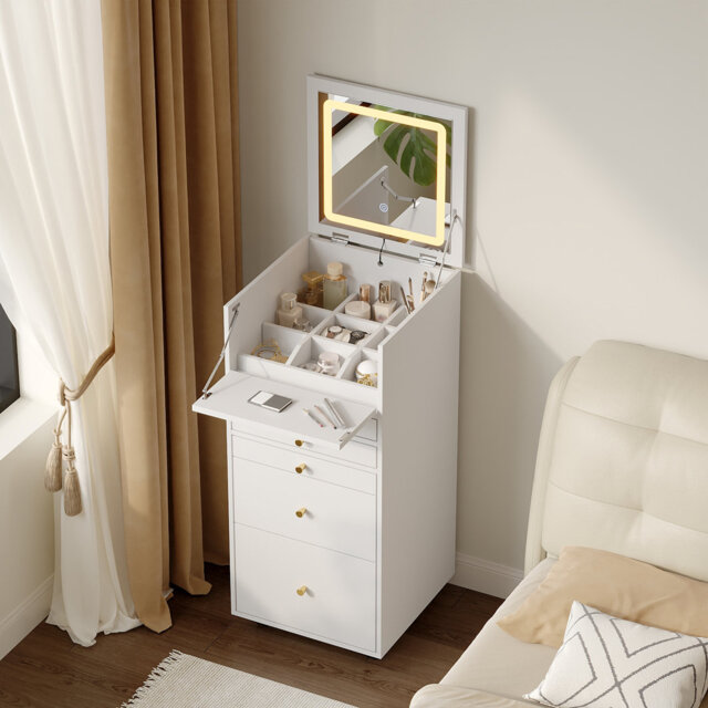 40cm White Mobile Dressing Table - 3-Colour LED Flip Mirror, 5 Drawers & 9  Compartments by Wayfair | uFurnish.com