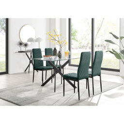 Lenworth Glass Rectangular Dining Table Set with 4 Quilted Velvet Dining Chairs
