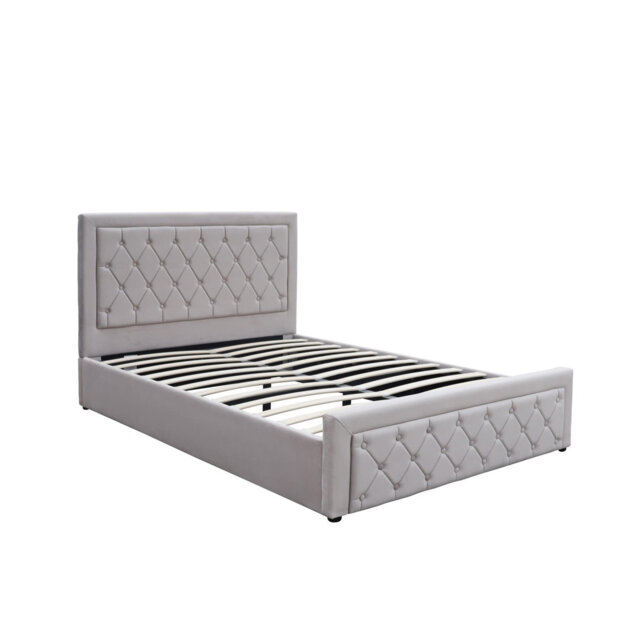 Ottoman Storage Gaslift Bed Grey Velvet Bedroom Furniture