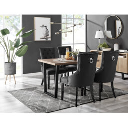Kylooe Modern White And Silver Dining Table Set With 4 Luxury Button Velvet Dining Chairs