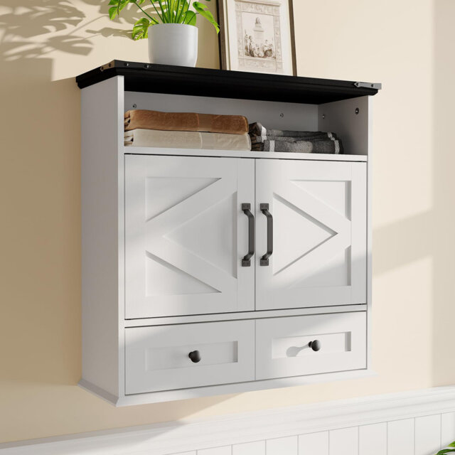 Bathroom Wall Cabinet - Medicine Cabinet with Barn Doors & Adjustable Shelf - 25x23.6x9 Inch Wall Cabinet for Bathroom, Kitchen, Laundry Room, Entrywa