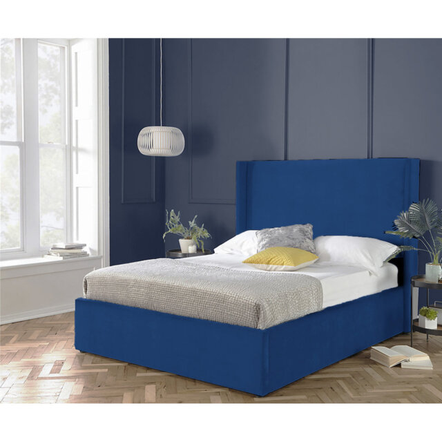 Plain Wing Kailua Upholstered Bed Frame - Plush Velvet Wingback with Sprung Slats