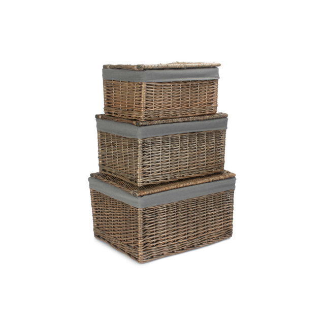 Wicker 3 Piece Storage Hamper Basket Set with Lining