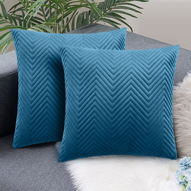 Square Throw Luxury Embossed Pattern Velvet Cushions Protector Set Of 2