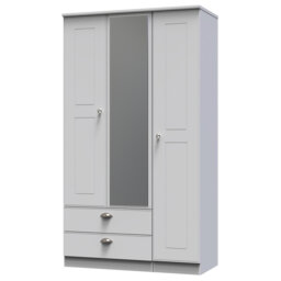 Conners Triple Mirror Wardrobe with 2 Drawers in Reed Green & Riviera Oak
