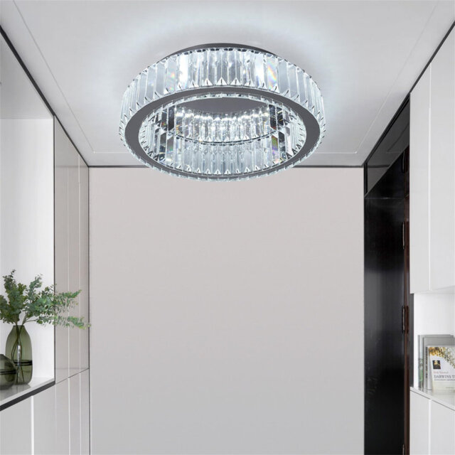 Crystal Ceiling Light, Modern Chandelier Dimmable LED Flush Mount Ceiling Light Fixture With Remote For Living Room, Dining Room, Kitchen, Bedroom, Ha