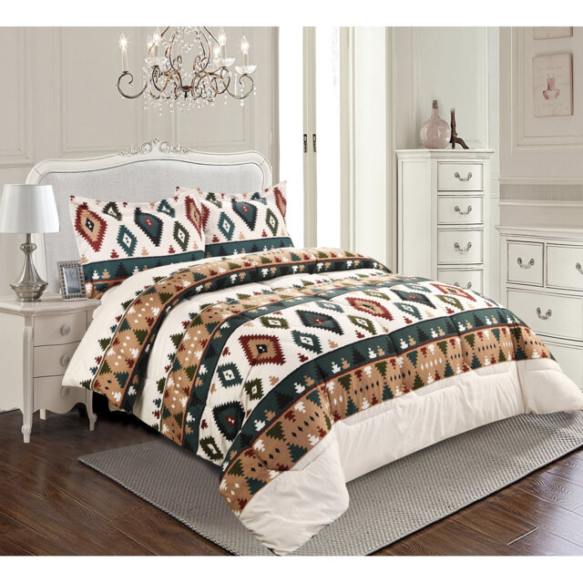 Printed Bedspreads 3 Piece Trendy Multi Comforter Bed Throw with Matching Pillow Shams