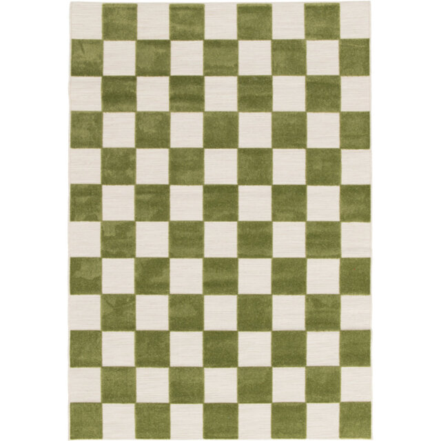 Kiki Chequered Machine Woven Relief Indoor Outdoor Green Area Rug