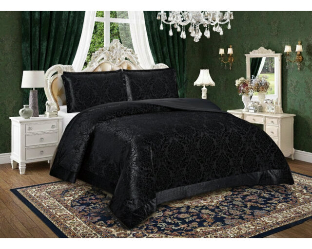 Emilia Bedspread Set with Pillow Shams – Luxury Jacquard Damask Coverlet Bedding for Double, King & Super King Sizes