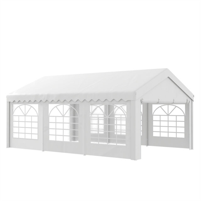 4 x 4 m Heavy‑Duty Outdoor Marquee Party Tent, Garden Wedding Canopy with Removable Side Panels, Zipped Doors and Windows, White