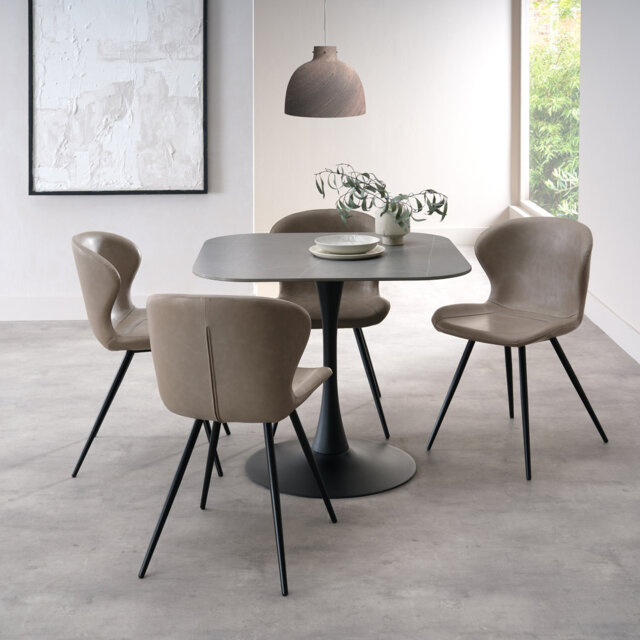Anquetta Ceramic Dining Table With Black Sand Powder Coated Base