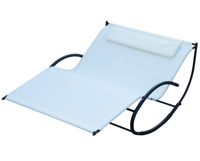 Bluxome Double Sun Lounger Rocking Lounger Outdoor for Two Cream White