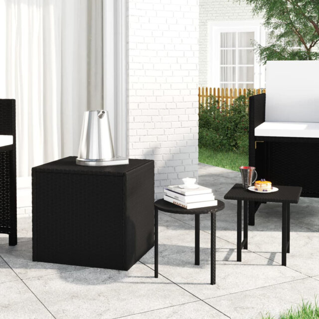 Garden Side Tables Patio Dining Table Outdoor Table 3 pcs Poly Rattan