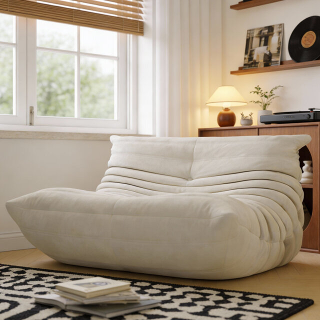 Beige Velvet Two-Seater Armchair, 130cm Soft Curved Shape with High-Density Foam, No Internal Frame Fast Dispatch From UK Warehouse – Dispatched Withi
