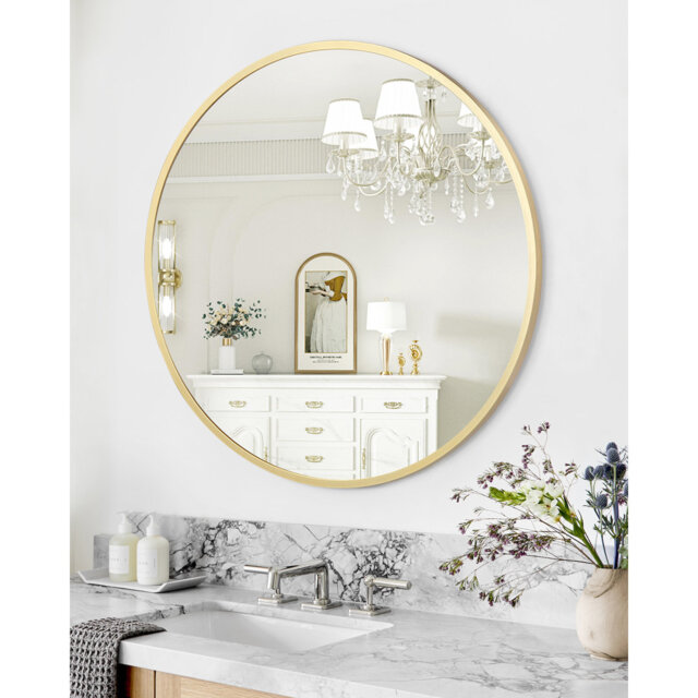 "Modern Gold Round Bathroom Mirror â Metal Frame Wall Mounted Circle Vanity Mirror for Living Room, Entryway, Bedroom, Farmhouse Decor â Durable & "