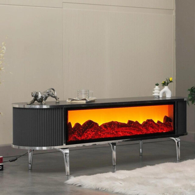 "Unfinished TV Stand for TVs up to 88"" with Fireplace Included"