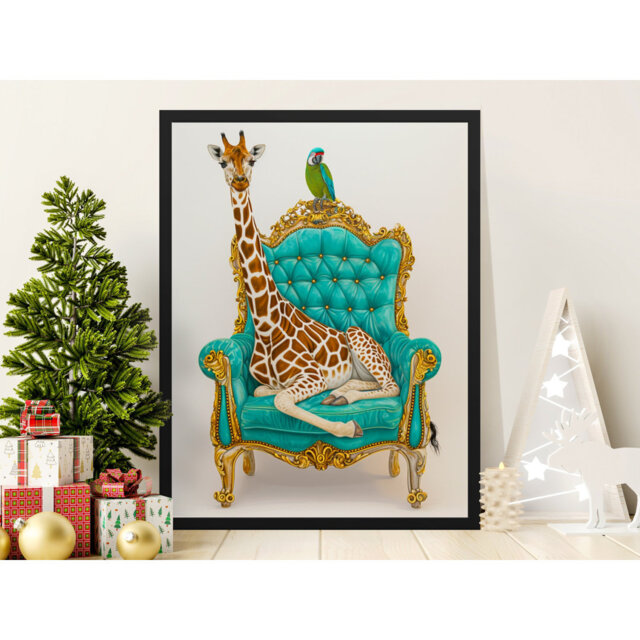 Giraffe Wall Art, Parrot Print, Animal Art, Whimsical Decor, Home Decor, Matte Vertical Poster, Unique Wall Art, Trendy Art