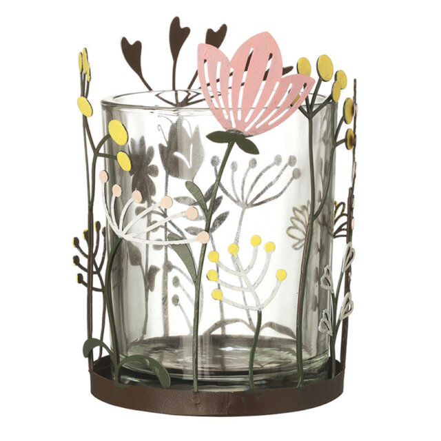 Glass, Metal Tabletop Tealight Holder