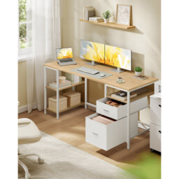 Computer Desk, Work Desk With Storage, 3 Shelves, 2 Drawers, 140 X 60 X 76 Cm, For Home Office, Living Room, Modern Style