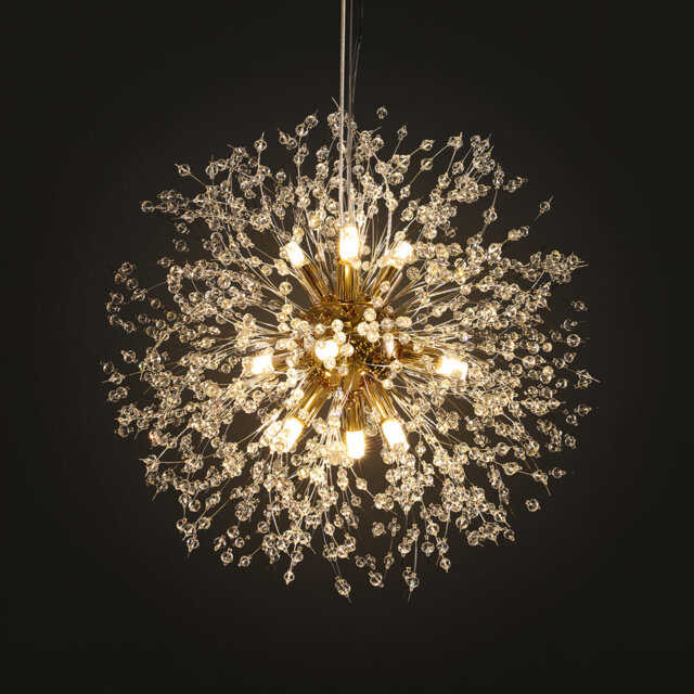 Dandelion 9-Light Sputnik Crystal Chandelier Starburst Sunburst Ceiling Lighting