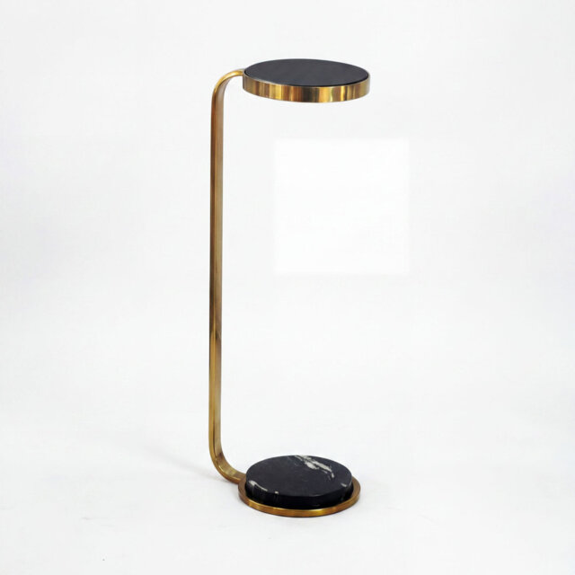 Gold C-Shaped Side Table with Glass Top & Black Marble Base