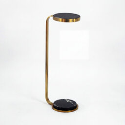 Gold C-Shaped Side Table with Glass Top & Black Marble Base