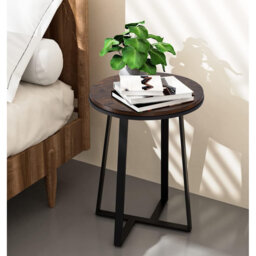 Small Round Side Table - White Marble MDF Top & Gold Metal Frame (Bedroom/Living Room Coffee Tea End Table)
