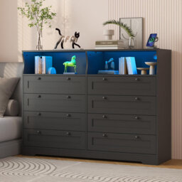 "55"" Wide 8-Drawer Dresser with Storage, LED & Charging Station"
