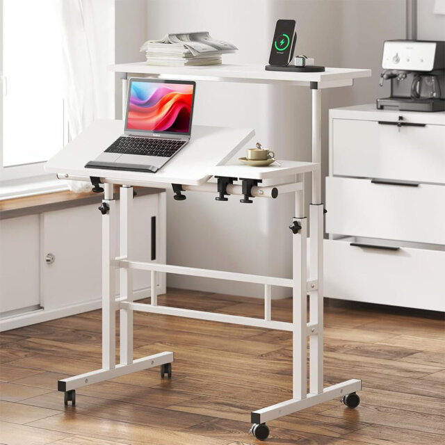Mobile Standing Desk with Wheels - Height 67-110cm, 80x60cm Portable Laptop Desk for Home Office - Smooth Casters with Brakes for Easy Move & Lock