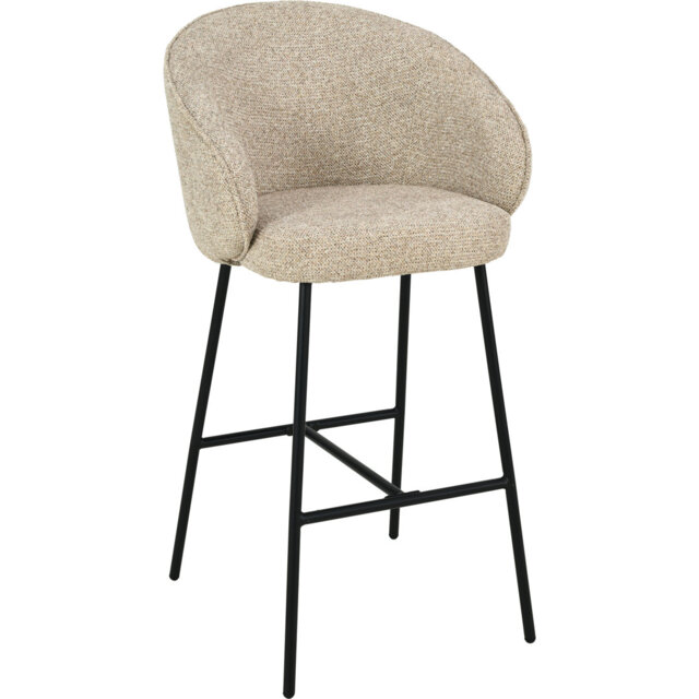 Kelsby Mocha Textured Marl Chenille and Black Metal Tub Bar Stool
