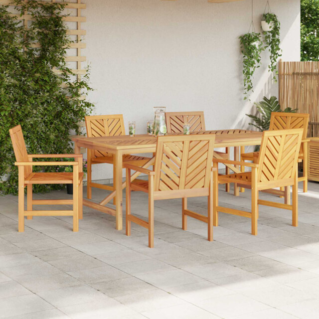 Garden Dining Set Brown Solid Acacia Wood Outdoor Patio Furniture Table