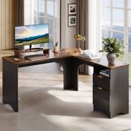 140cm L-Shaped Executive Computer Desk With File&storage Drawers,Home Office Writing Desk With Monitor Stand