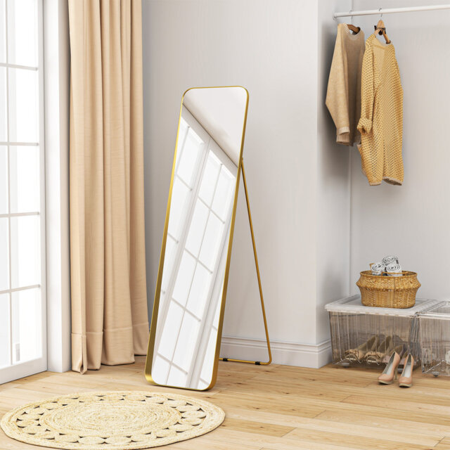 HOMCOM Full Length Mirror, Full Body, Curved Corners, 40x160 cm, Gold Tone