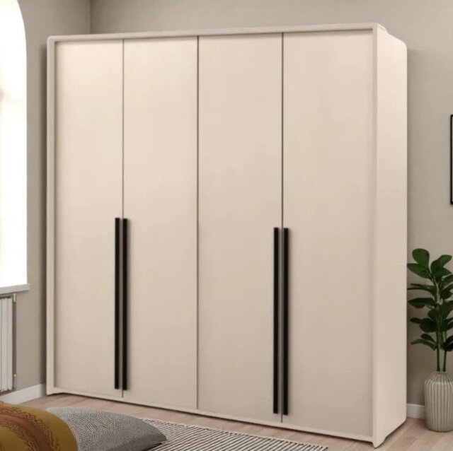 Bonis 4-Door Wardrobe - Sand Beige with Black Handles, Elegant Organiser 210cm