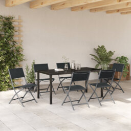 7 Piece Garden Dining Set Black PVC-coated polyester And Steel