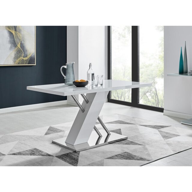 Eubanks Cross Legs Luxury High Gloss and Chrome Dining Table - For 4 People
