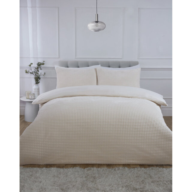 Luxury Waffle Teddy Fleece Polyester Solid Colour Duvet Cover Set with Pillowcases Included