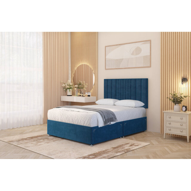 Alyssa Velvet Divan Bed Set Sprung Memory Foam Mattress & Headboard with Drawers