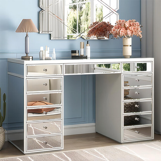 Ninian Vanity Dressing Table with 13-Drawers Glass top 130cm Wide