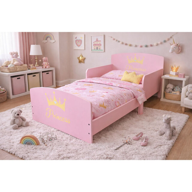Kids White Toddler Bed Frame with Safety Rails