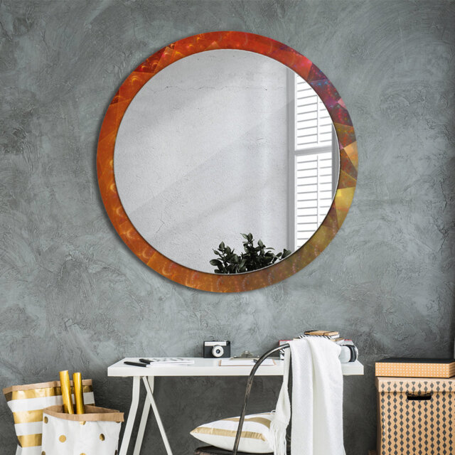 Huldar Round Glass Framed Wall Mounted Accent Mirror in Red/Brown