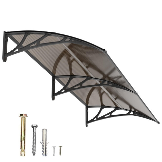 32 x 60 Inch Front Door Awning – Polycarbonate Overdoor Canopy with ABS Brackets, UV & Weather Protection for Window