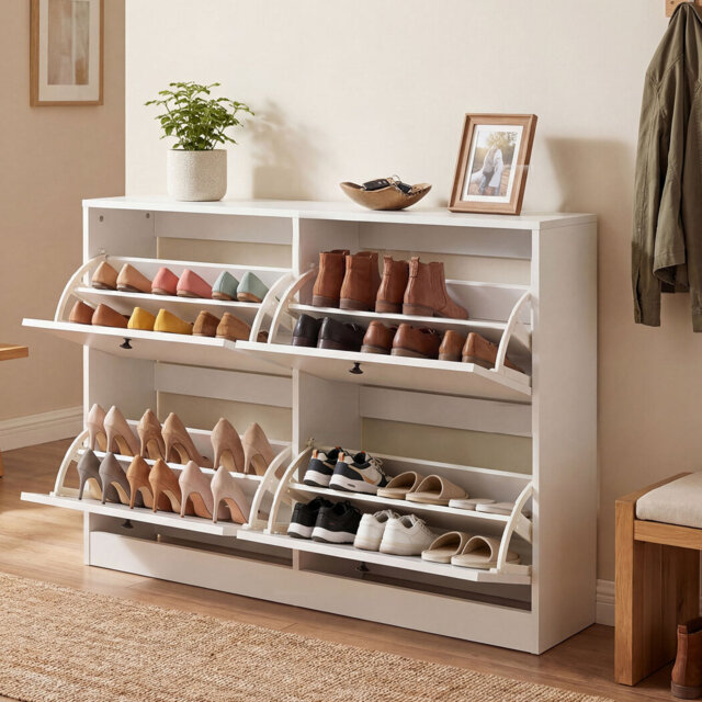 Levede Shoe Cabinet Slim Shoe Storage Unit Flip Drawers Hallway Organiser White