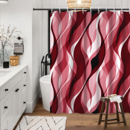 Pack of 1 Modern Abstract Black and Grey Striped Shower Curtain Set with Hooks