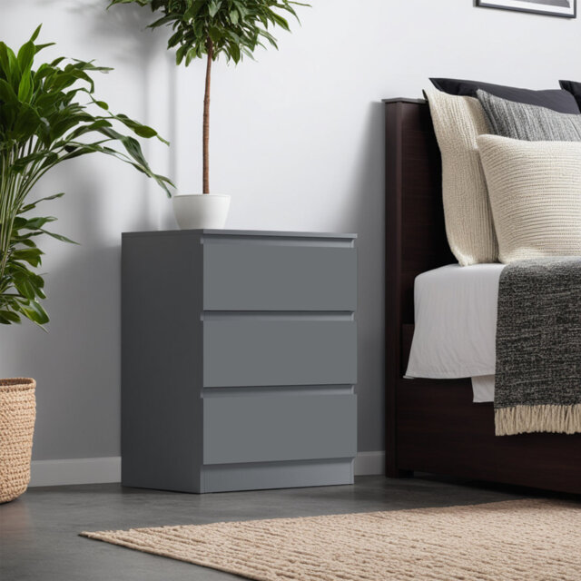 Carlton 3 Drawer Chest Of Drawers: 60cm Wide. Matt Finish. Scratch Resistant. Handleless Design.