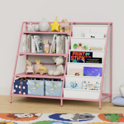 Johnson Metal Book Display, Bookshelf And Toy Storage Organizer - 4 Tier Book Shelf
