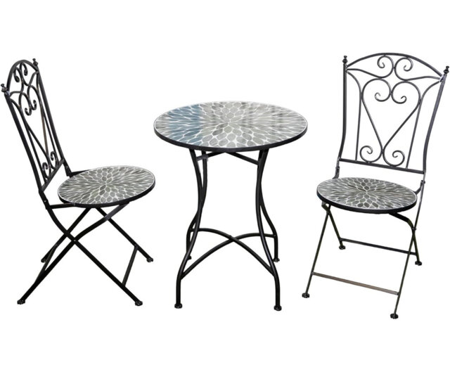 Leaf Mosaic Bistro Set with Folding Chairs, Ceramic Top Outdoor Table and Two Seat Garden Furniture for Patio and Balcony